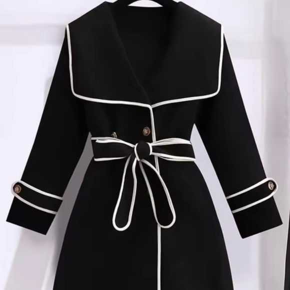 Brand New Women Woolen Warm Tunic Trench Fall Winter Coat Jacket Size S Black - Picture 5 of 5